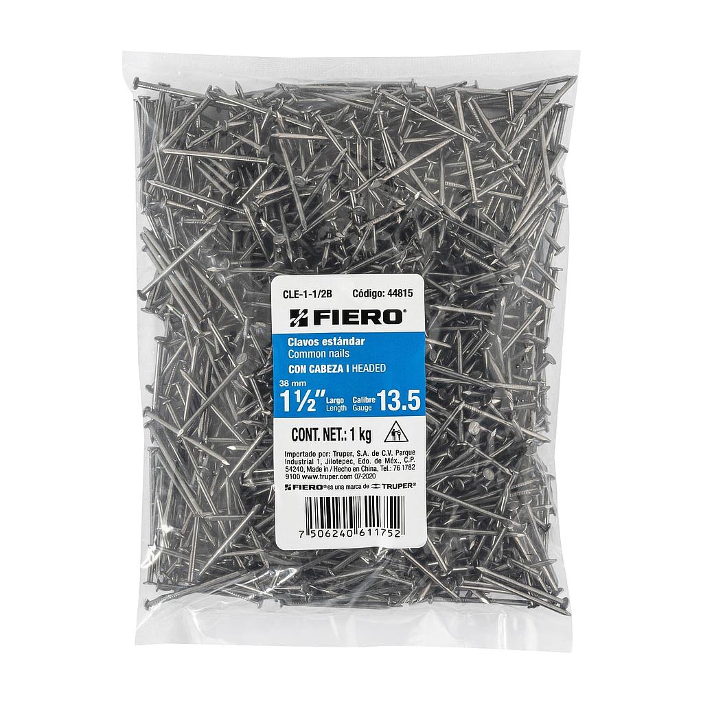 BOLSA CON 1 kg DE CLAVO ESTANDAR DE 1-1/2" CON CABEZA FIERO