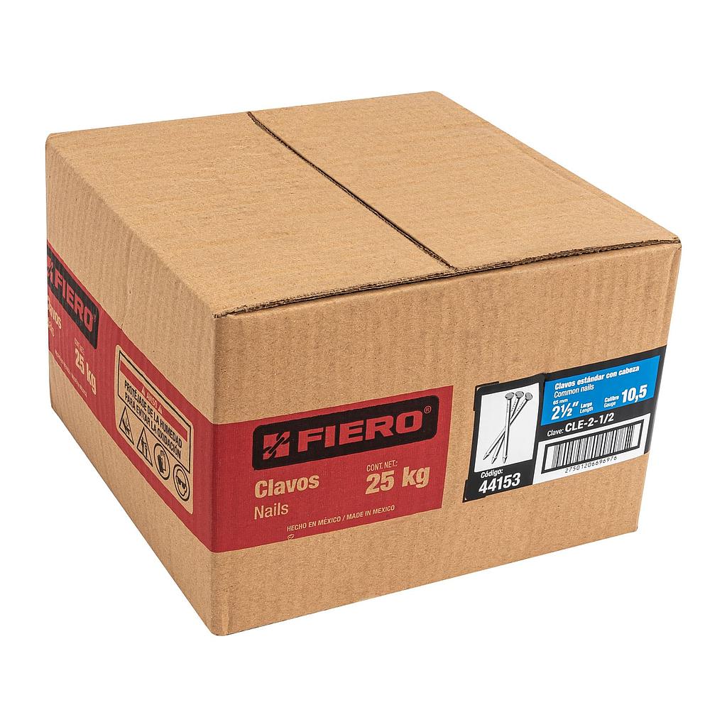 CLAVO ESTANDAR DE 2-1/2" CON CABEZA EN CAJA DE 25 kg FIERO