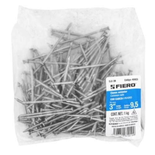 CLAVO ESTANDAR CON CABEZA 3 BOLSA 1KG FIERO