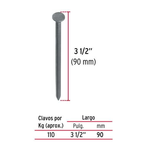 BOLSA CON 1 KG DE CLAVO ESTANDAR 3-1/2 Plg. CON CABEZA FIERO