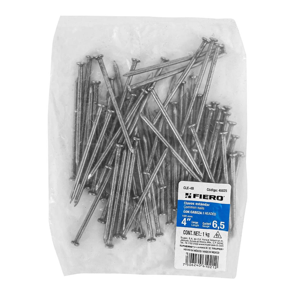 BOLSA CON 1 kg DE CLAVO ESTANDAR DE 4" CON CABEZA FIERO