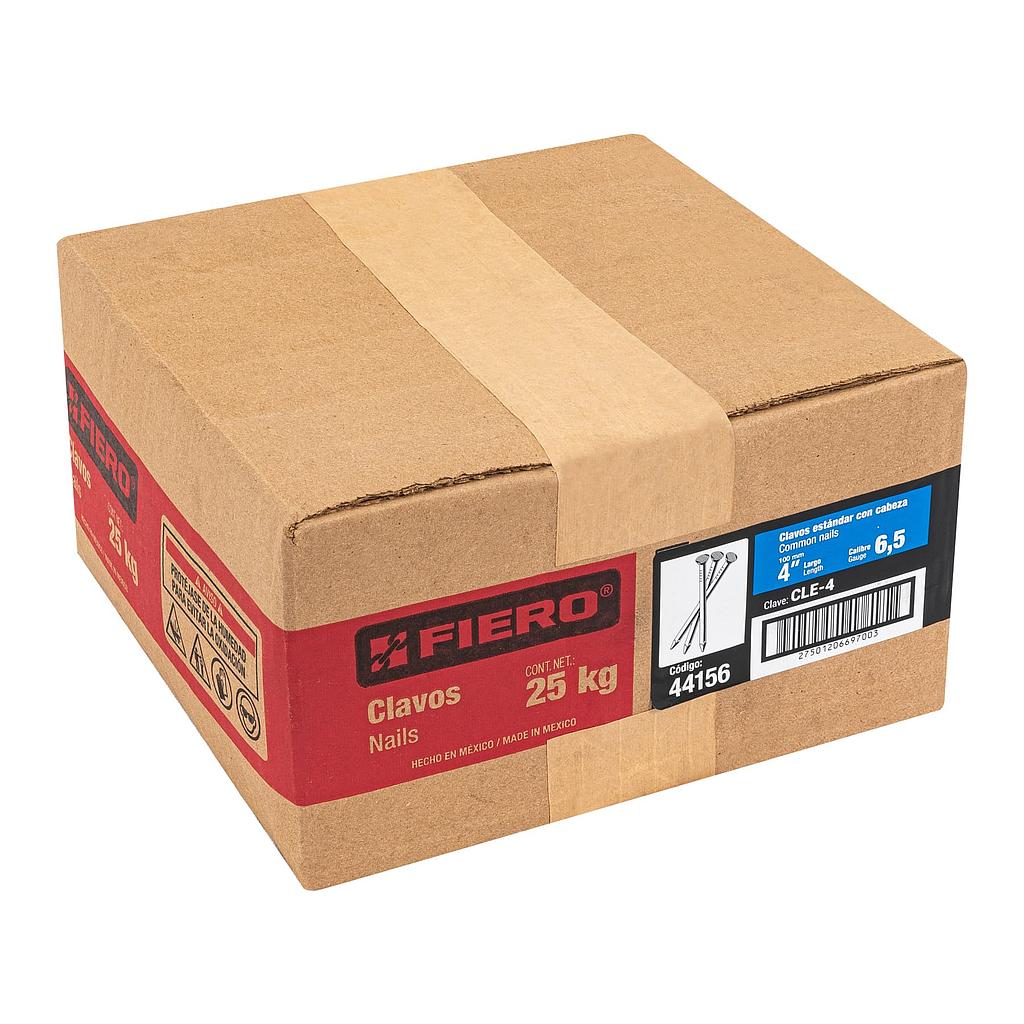 CLAVO ESTANDAR DE 4" CON CABEZA EN CAJA DE 25 kg FIERO