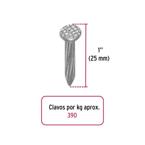 BOLSA CON 1 KG DE CLAVOS PARA CONCRETO GALVANIZADOS 1 Plg.