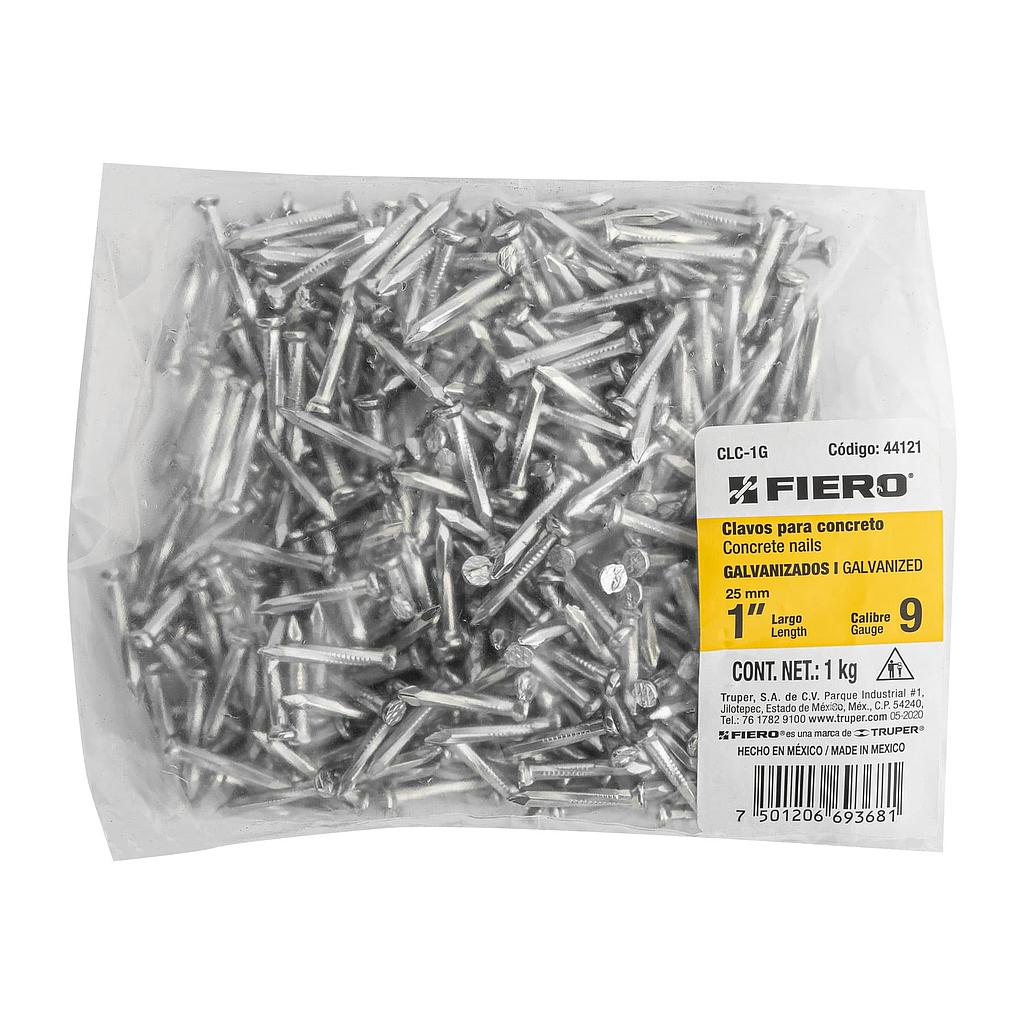 BOLSA CON 1 kg DE CLAVO PARA CONCRETO GALVANIZADOS DE 1" FIERO