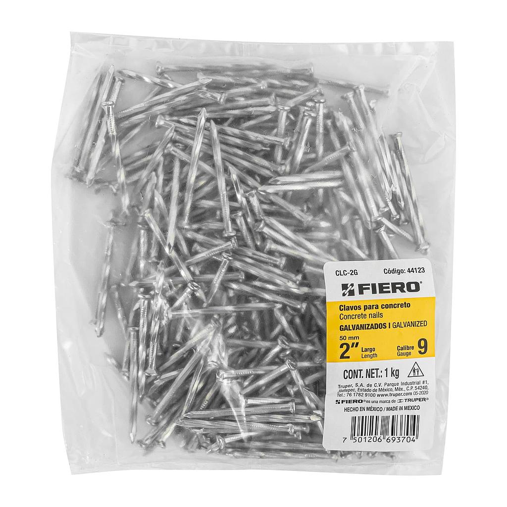 BOLSA CON 1 kg DE CLAVO PARA CONCRETO GALVANIZADOS DE 2" FIERO