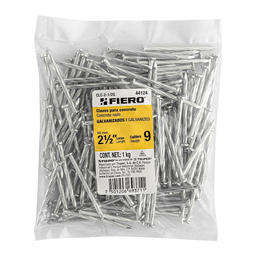 BOLSA CON 1 kg DE CLAVO PARA CONCRETO GALVANIZADOS DE 2-1/2" FIERO