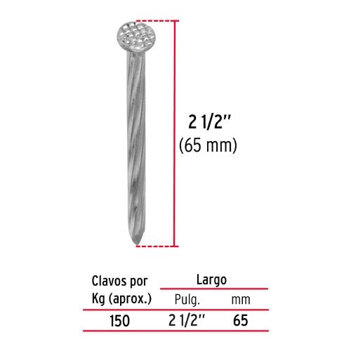 BOLSA CON 1 KG DE CLAVOS PARA CONCRETO GALVANIZADOS 2-1/2 Plg.