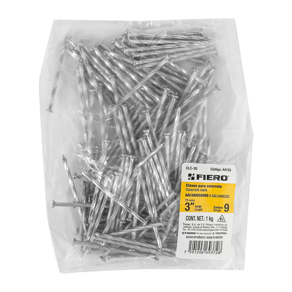 BOLSA CON 1 kg DE CLAVO PARA CONCRETO GALVANIZADOS DE 3" FIERO
