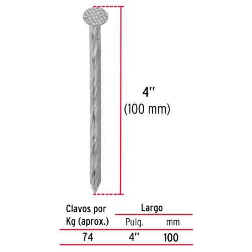 BOLSA CON 1 KG DE CLAVOS PARA CONCRETO GALVANIZADOS 4 Plg.
