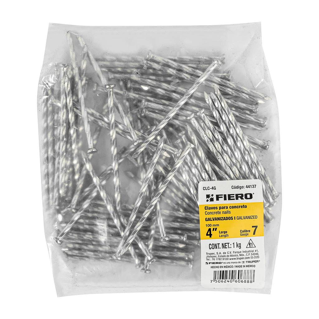 BOLSA CON 1 kg DE CLAVO PARA CONCRETO GALVANIZADOS DE 4" FIERO