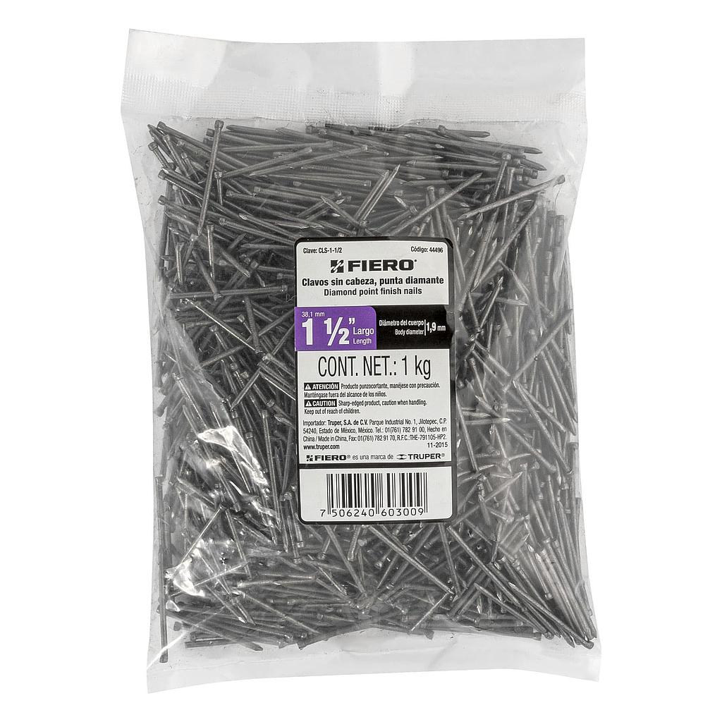 BOLSA CON 1 kg DE CLAVO ESTANDAR DE 1-1/2" SIN CABEZA FIERO