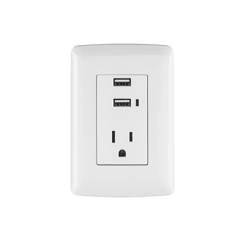 CONTACTO ATERRIZADO C/2 PUERTOS USB BLAN