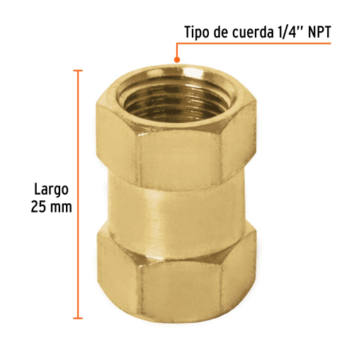 COPLE DE LATON HEMBRA-HEMBRA CUERDA 1/4" NPT TRUPER