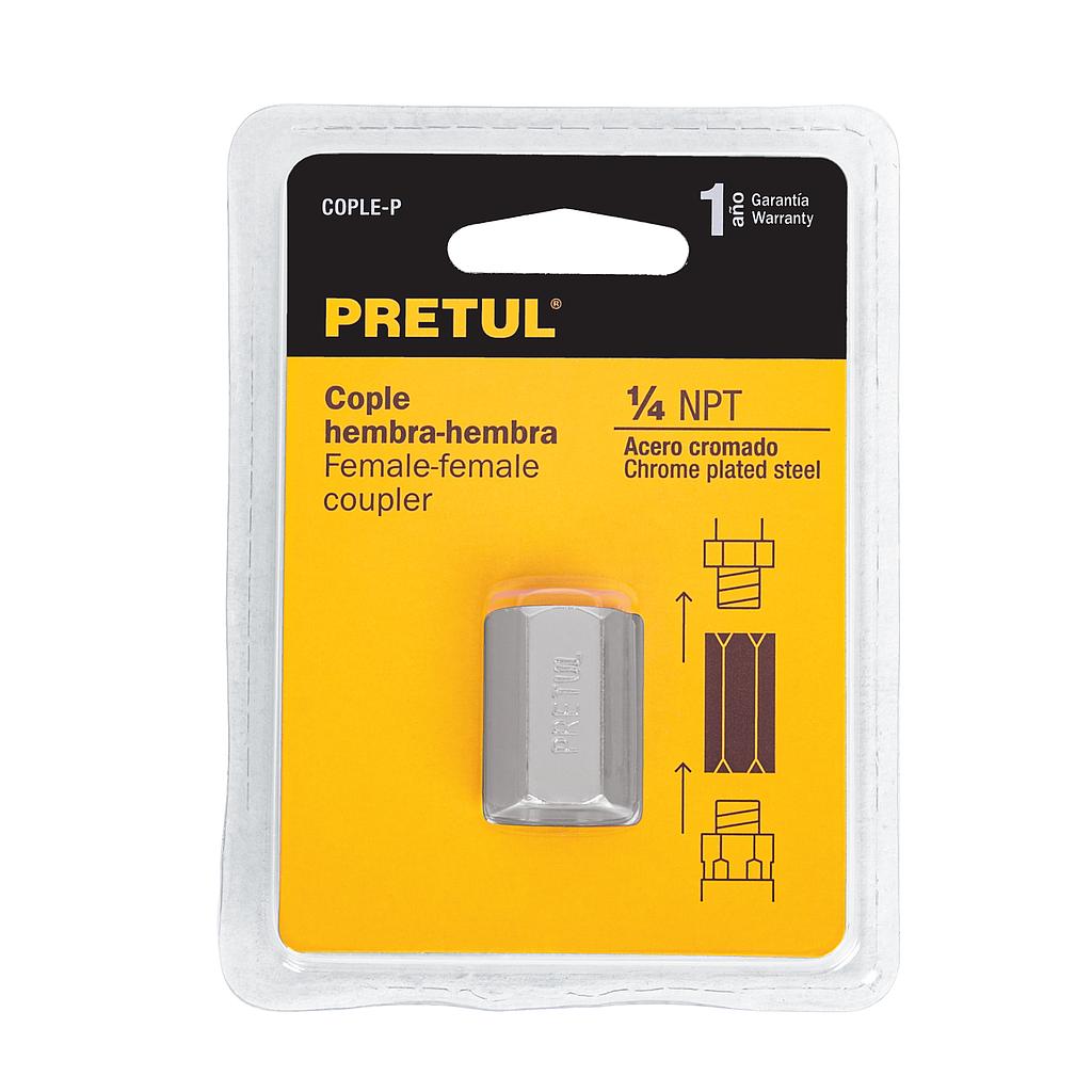 COPLE DE ACERO  HEMBRA-HEMBRA  CUERDA 1/4" NPT  PRETUL