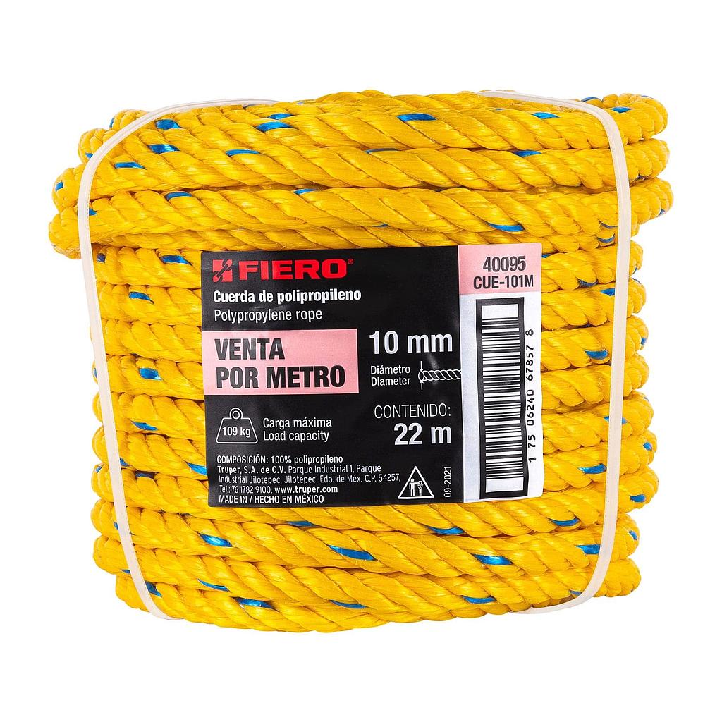 CUERDA AMARILLA DE POLIPROPILENO 10 MM (3/8), ROLLO 22M FIERO