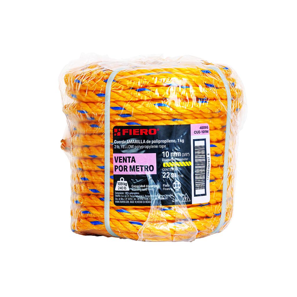 CUERDA AMARILLA DE POLIPROPILENO DE 10 mm (3/8") ROLLO DE 22 m FIERO
