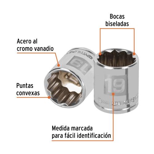 DADO CORTO 19MM 12 PUNTAS CUADRO 3/8 TRUPER