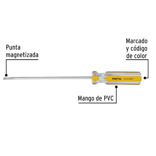 DESARMADOR CABINET 3/16" X 6" MANGO DE PVC  PRETUL