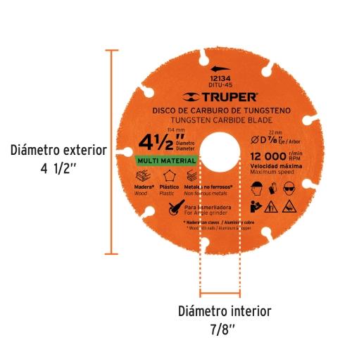 DISCO 4-1/2" MULTIMATERIAL DE CARBURO DE TUNGSTENO TRUPER