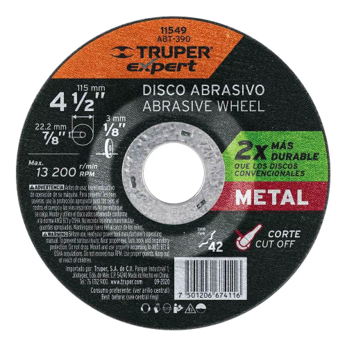 DISCO DE DESBASTE METAL 41/2 TRUPER.