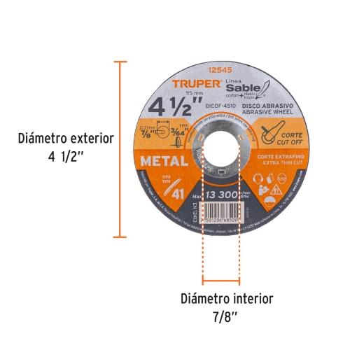DISCO P/CORTE EXTRA FINO METAL 41/2 TRUP (DICOF-4510)