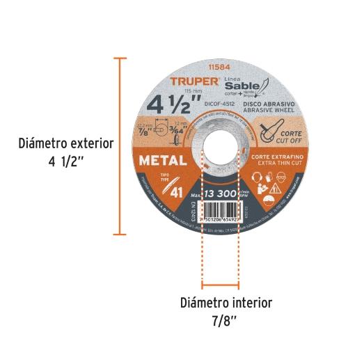 DISCO P/CORTE EXTRA FINO METAL 41/2 TRUP (DICOF-4512)