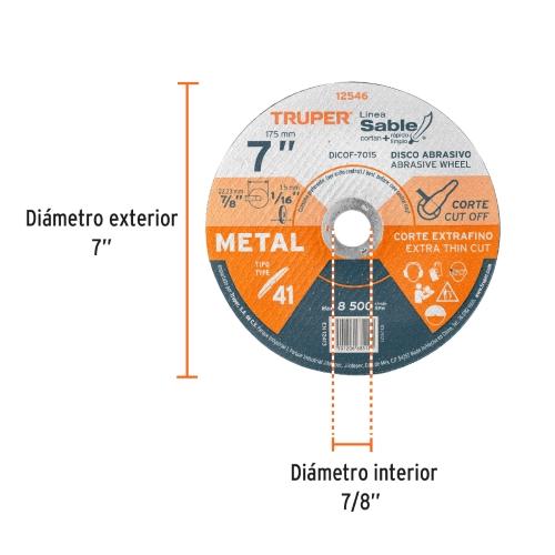 DISCO ABRASIVO DE CORTE PRECISO METAL 7" X 1.5 mm TRUPER