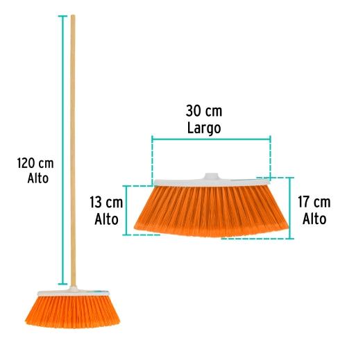 ESCOBA GRANDE TIPO CEPILLO CERDAS DE PVC CON BASTON DE MADERA KLINTEK