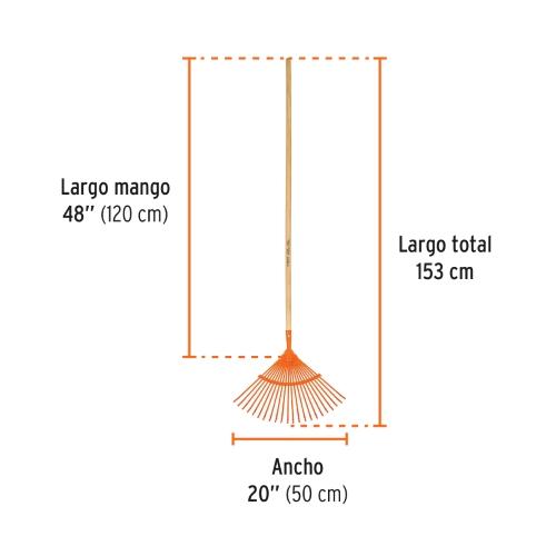 ESCOBA METALICA PARA JARDIN CURVA 22 DIENTES MGO 48