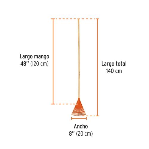 ESCOBA PLASTICA PARA JARDIN RIGIDA 15 DIENTES MANGO 48"