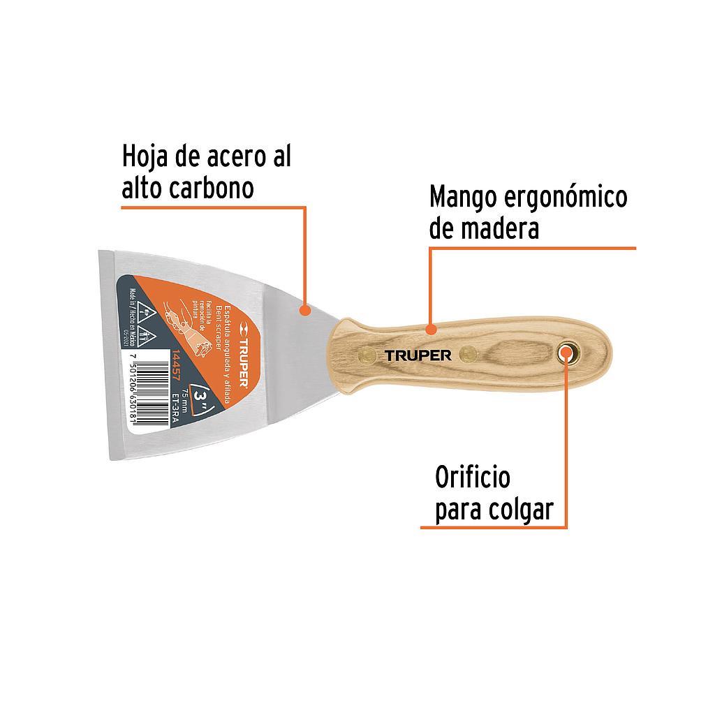 ESPATULA AFILADA Y ANGULADA 3" CON MANGO DE MADERA TRUPER