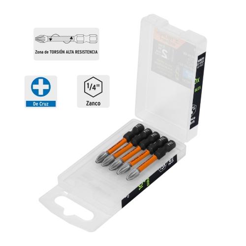 ESTUCHE CON 5 PUNTAS DE CRUZ PH2 DE IMPACTO LARGO 2" EXPERT