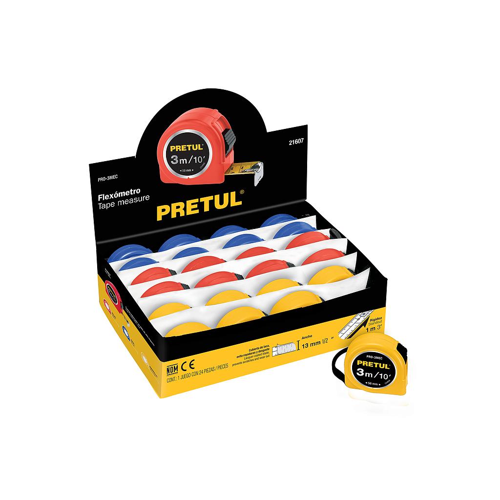 FLEXÓMETRO 3 m CINTA 13 mm  EN DISPLAY BOX  PRETUL