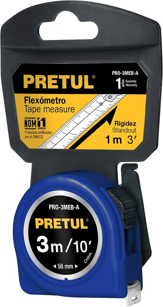 FLEXÓMETRO AZUL 3 m CINTA 13 mm  EN TARJETA  PRETUL