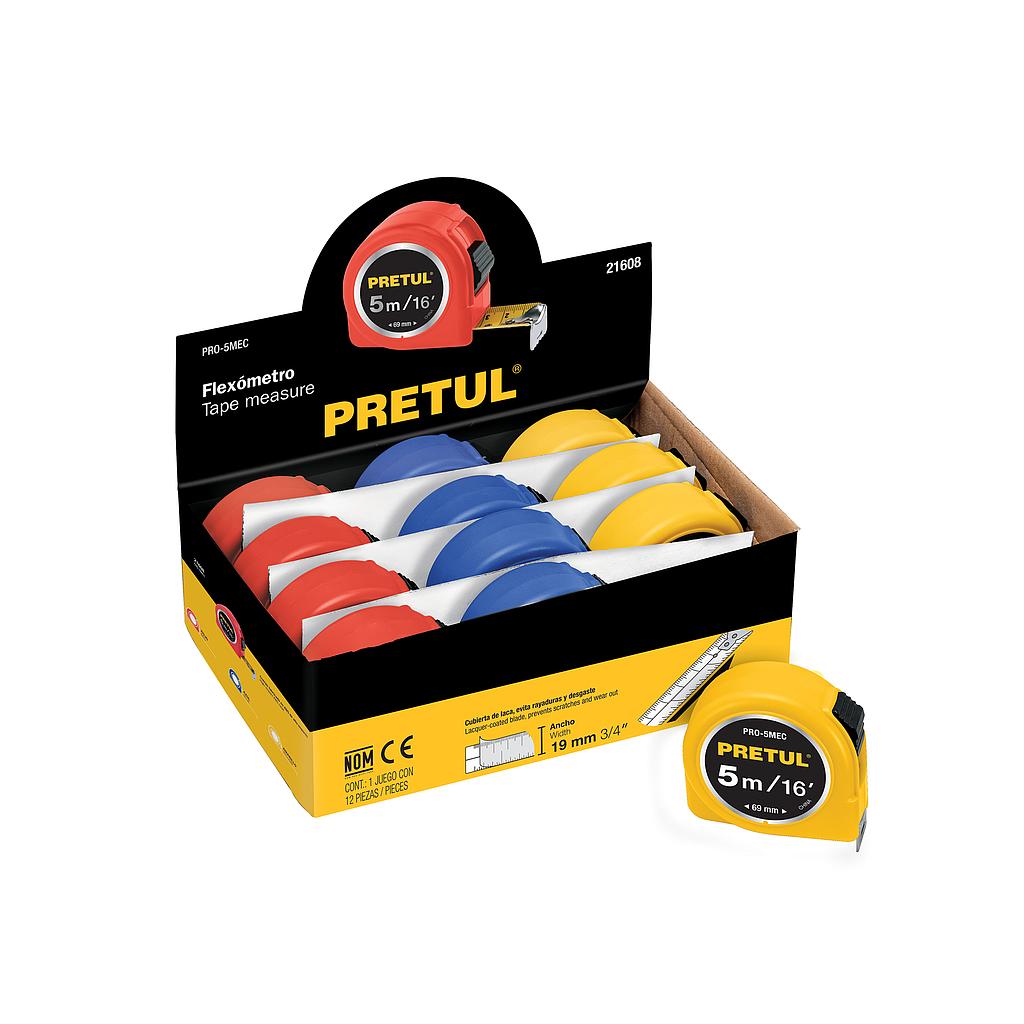 FLEXOMETRO 5 m CINTA 19 mm EN DISPLAY BOX PRETUL