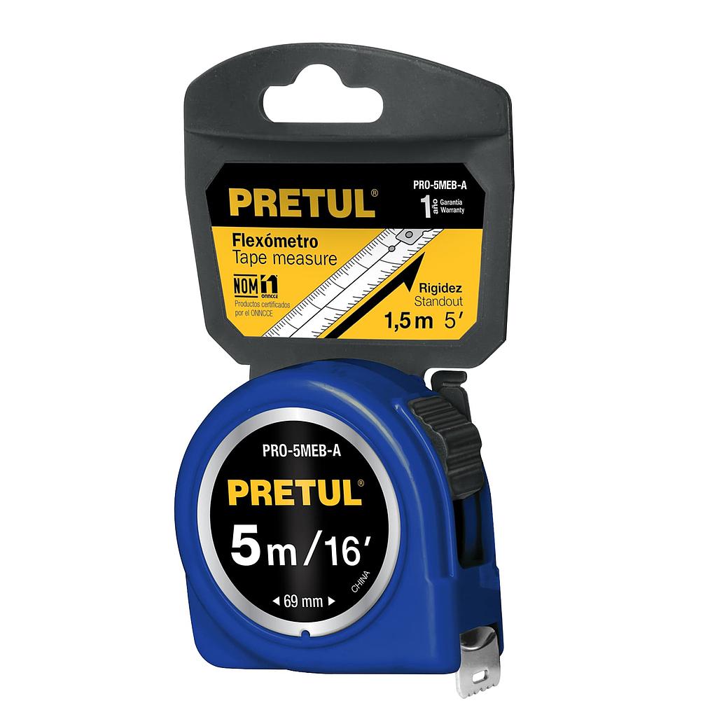 FLEXÓMETRO AZUL 5 m CINTA 19 mm  EN TARJETA  PRETUL