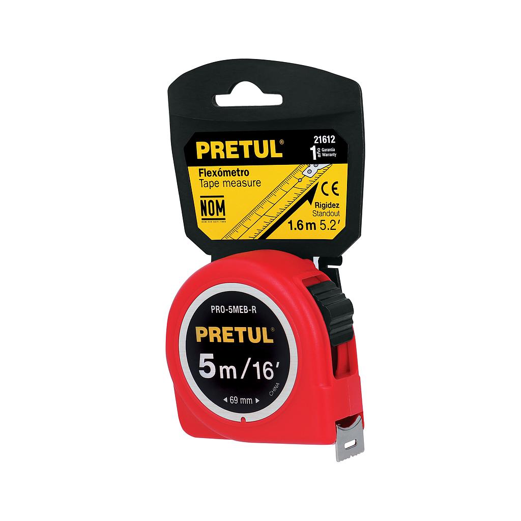 FLEXÓMETRO ROJO 5 m CINTA 19 mm  EN TARJETA  PRETUL