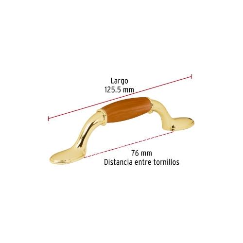 JALADERA METALICA 76MM LATON BRILLANTE INSERTO TIPO MADERA