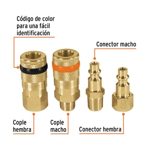 JUEGO DE 2 CONECTORES RAPIDOS Y 2 COPLES DE LATON TRUPER