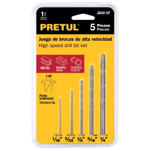JUEGO DE 5 BROCAS HSS PARA METAL  PRETUL