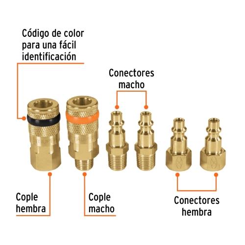 JUEGO DE 4 CONECTORES RAPIDOS Y 2 COPLES DE LATON TRUPER