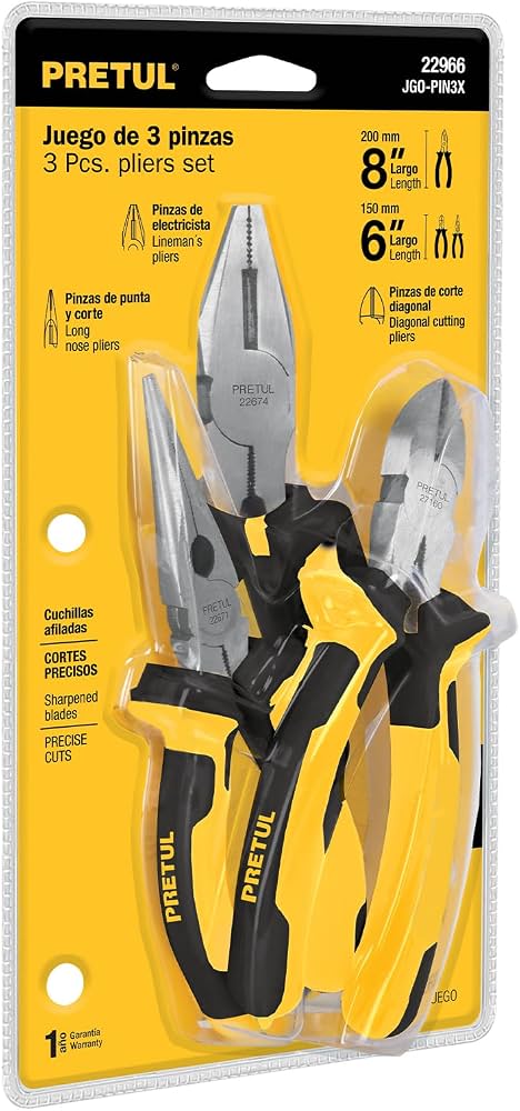 JUEGO DE 3 PINZAS 3 MANGO COMFORT GRIP  PRETUL
