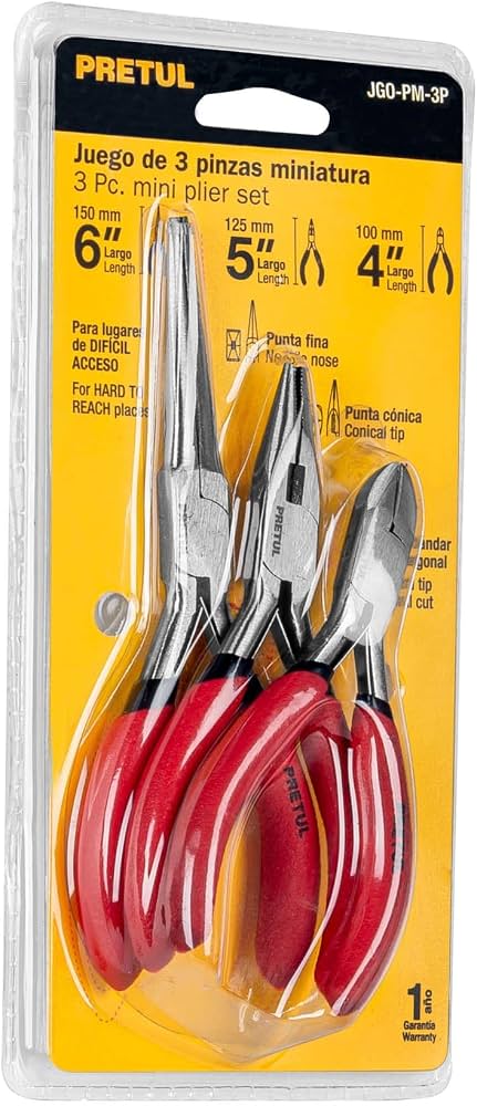 JUEGO DE 3 MINI PINZAS  MANGOS DE PVC  PRETUL