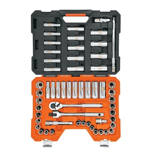 JUEGO DE 56 HERRAMIENTAS CUADRO 1/2 STD Y MM P/MECANICO