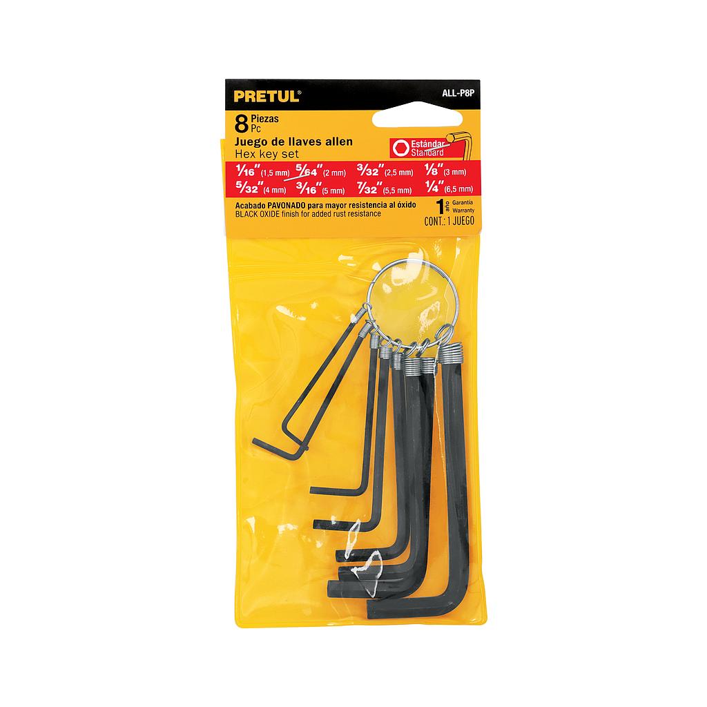 JUEGO DE 8 LLAVES ALLEN STD PRETUL