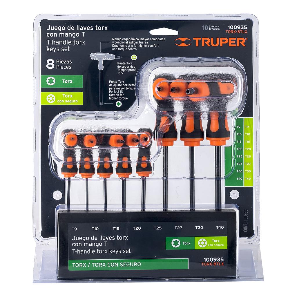JUEGO DE 8 LLAVES TORX EXTRALARGAS CON MANGO T TRUPER