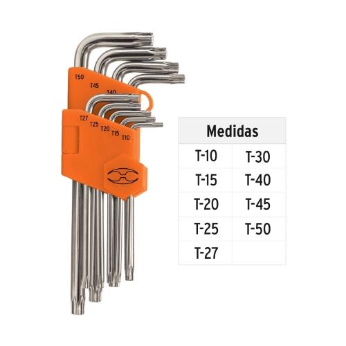 JUEGO DE 9 LLAVES TORX LARGAS CON ORGANIZADOR ABATIBLE