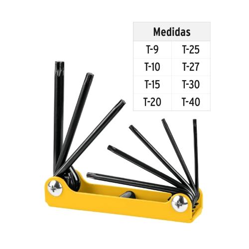 JUEGO DE 8 LLAVES TORX TIPO NAVAJA  CUERPO DE LÁMINA  PRETUL