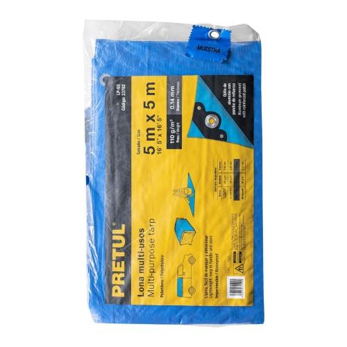 LONA DE POLIETILENO 5 m X 5 m  AZUL  110 g/m2  PRETUL
