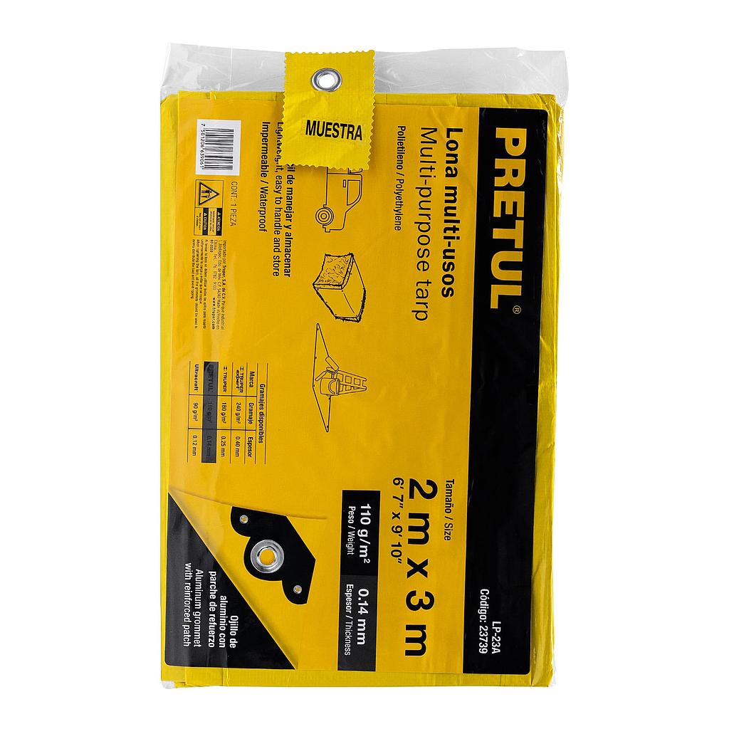 LONA DE POLIETILENO 2 m X 3 m  AMARILLA  110 g/m2  PRETUL